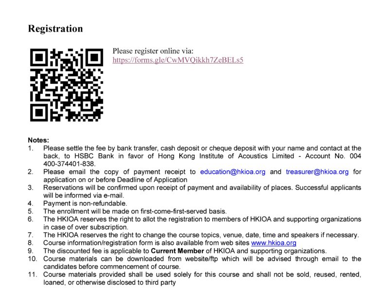 HKIOA Professional Certificate on Acoustics, Noise and Vibration